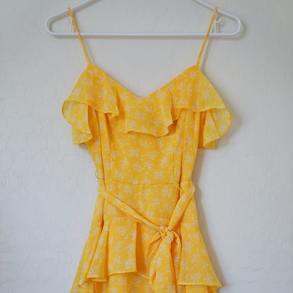 NWOT B. Darlin Bright Yellow Floral Ruffle Springtime Mini Dress Womans … - Picture 9 of 12